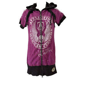 Affliction Vintage Y2K Long Hoodie Thrashed Full Zip Live Fast Die Women Size M